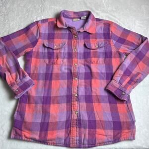 L.L. Beans girls pearl snap large 14/16 fleece lined flannel shirt Purple Pink